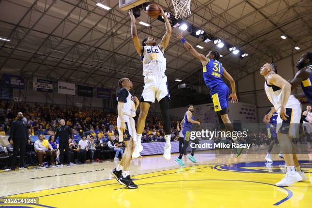 Darius Bazley of the Salt Lake City Stars grabs a rebound against the Santa Cruz Warriors during the 2023-2024 G-League Playoff game on April 2, 2024...