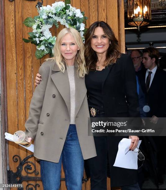 Kelli Giddish and Mariska Hargitay are seen on the set of "Law & Order: Special Victims Unit" on April 02, 2024 in New York City.