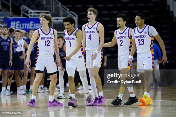 Members of the Minnesota State Mavericks walks across the court in the second half against the Nova Southeastern Sharks during the NCAA Division II...