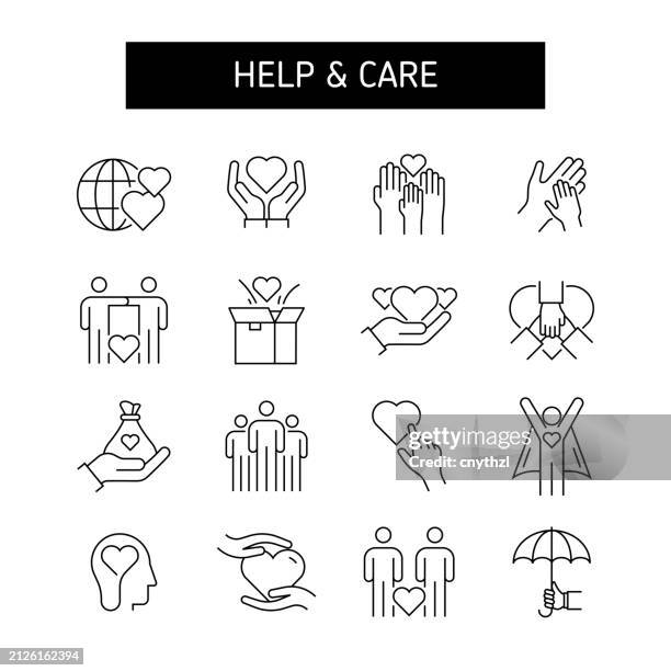 help and care line icon set. support, volunteer, donation, assistance. - disability support stock illustrations
