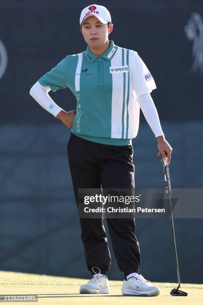 Hyo Joo Kim of South Korea putts on the 18th green during the third round of the Ford Championship presented by KCC at Seville Golf and Country Club...