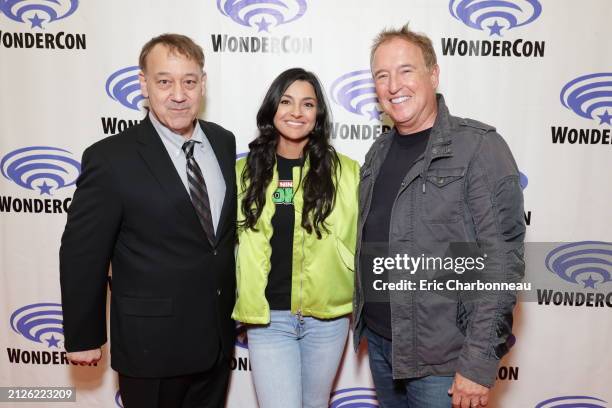 Producer Sam Raimi, Producer Zainab Azizi and Producer Simon Swart seen at Roadside Attractions' "Boy Kills World" Film Panel at WonderCon at Anaheim...