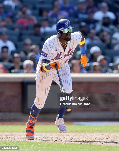 Ronny Mauricio of the New York Mets in action against the Seattle Mariners at Citi Field on September 03, 2023 in New York City. The Mets defeated...