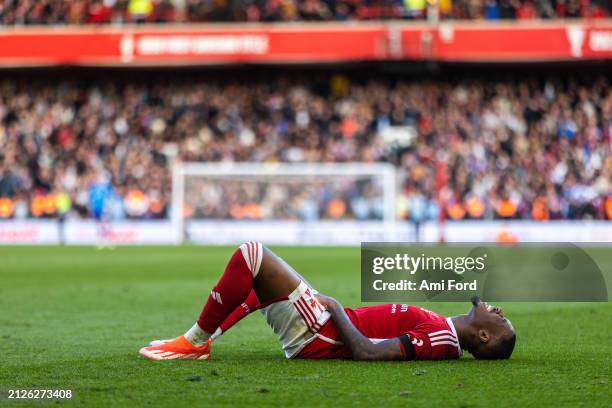 Callum Hudson-Odoi of Nottingham Forest reacts at full time during the Premier League match between Nottingham Forest and Crystal Palace at City...