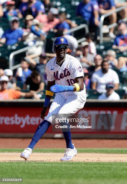 Ronny Mauricio of the New York Mets in action against the Seattle Mariners at Citi Field on September 03, 2023 in New York City. The Mets defeated...