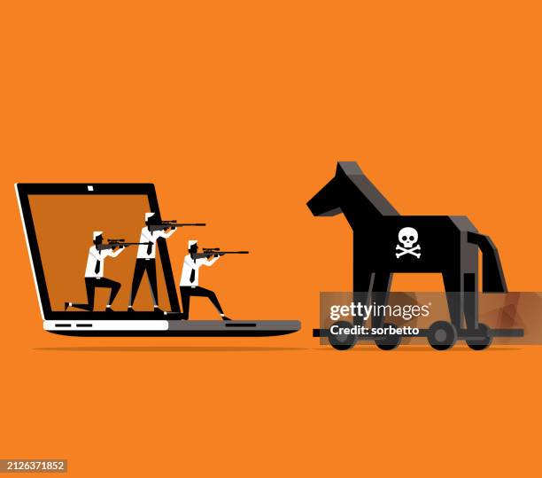 laptop - malware - data security - catching fire stock illustrations