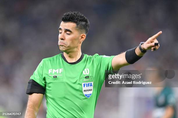 Referee Adonai Escobedo in action during the 13th round match between Monterrey and Chivas as part of the Torneo Clausura 2024 Liga MX at BBVA...