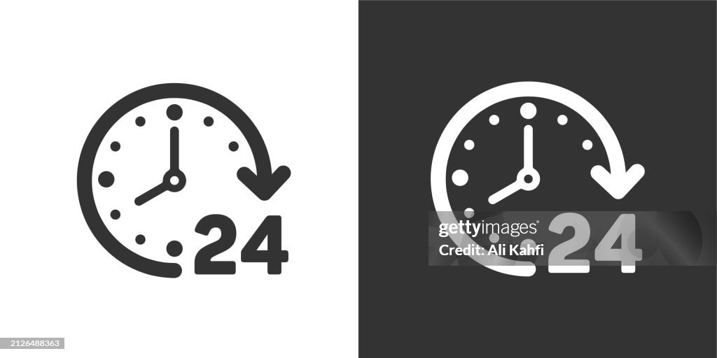 24 Hours support solid icons. Containing data, strategy, planning, research solid icons collection. Vector illustration. For website design, logo, app, template, ui, etc