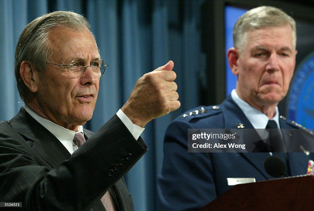 Secdef Rumsfeld U.S. Secretary of Defense Donald Rumsfeld speaks as Chairman of the ...