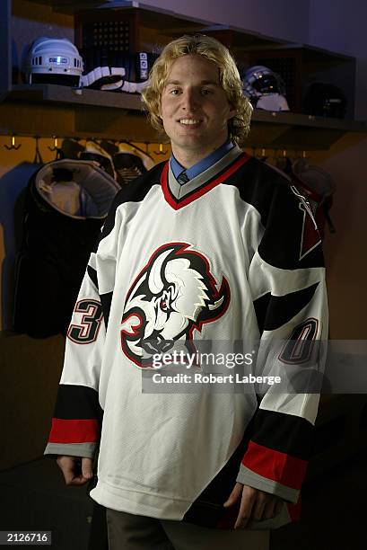 Thomas Vanek, a first round pick of the Buffalo Sabres, stands for a portrait during the 2003 NHL Entry Draft on June 21, 2003 at the Gaylord...
