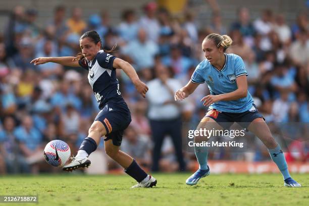 Alexandra Chidiac of the Victory controls the ball during the A-League Women round 22 match between Sydney FC and Melbourne Victory at Leichhardt...