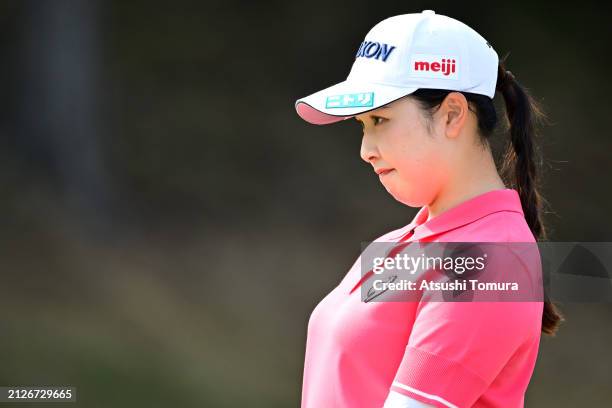 Sakura Koiwai of Japan is seen on the 18th green during the final round of YAMAHA Ladies Open Katsuragi at Katsuragi Golf Club Yamana Course on March...