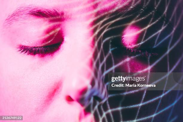 biometric identification. metaverse technology concepts. - fake face stock pictures, royalty-free photos & images