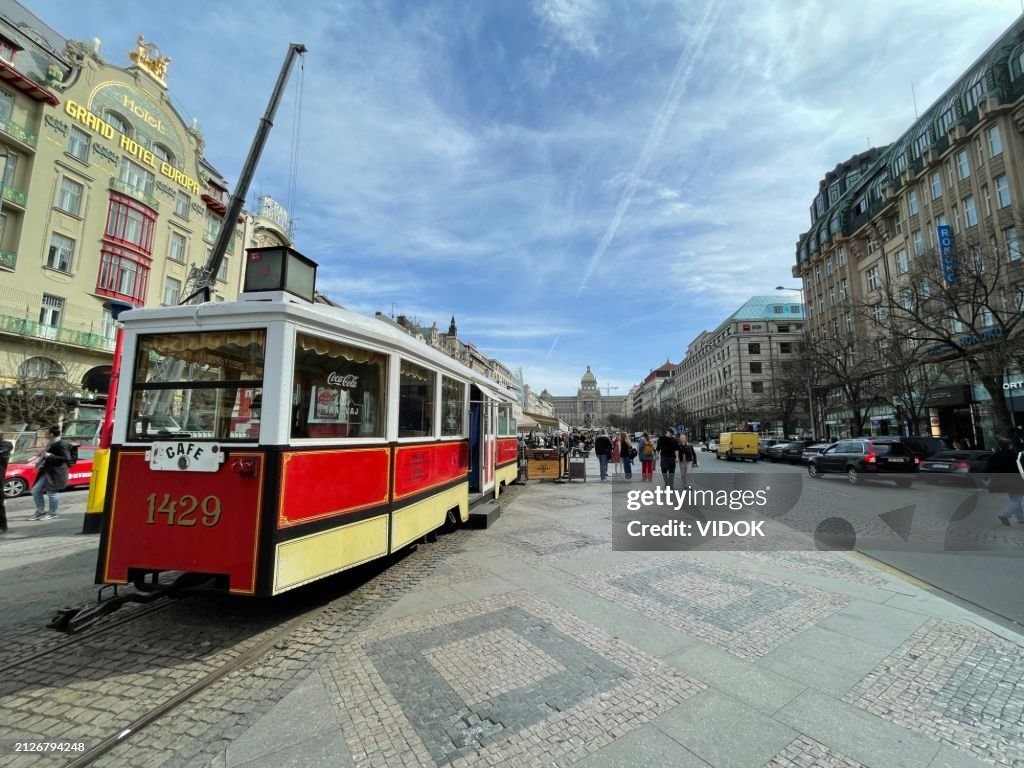 Red Streetcar Cafe on Wenceslas Square (Wenceslas Square) in Prague.