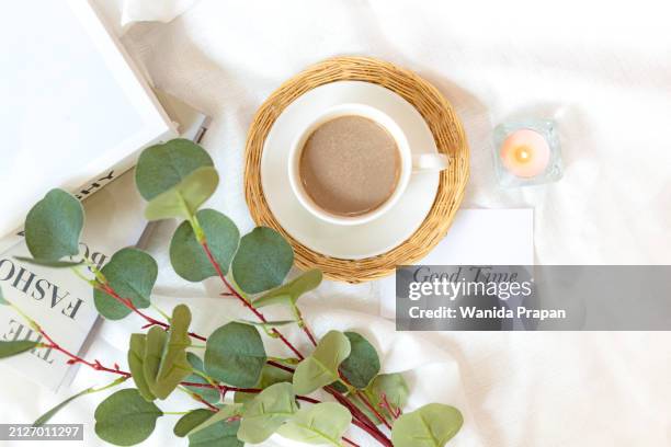 writing text good time on notepad.  take care for healthy life.  coffee cup for relaxation  and break time with green leaves, top view.  lifestyle health concept - broken mug stock pictures, royalty-free photos & images