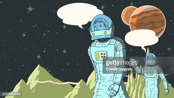 vector retro pop art shocking plot twist backstabbing astronaut meme stock illustration - back stabbed stock illustrations