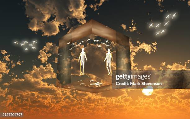 heavens gate, a portal to another reality - cult stock illustrations