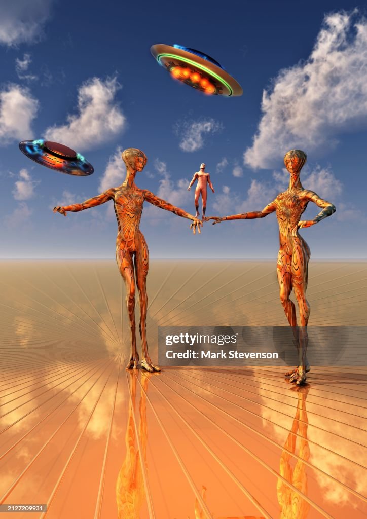 Reptoid Aliens Holding A Humanoid Figure High-Res Vector Graphic ...