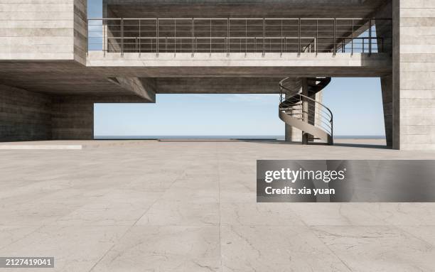 empty square front of concrete architecture - spiral staircase stock pictures, royalty-free photos & images