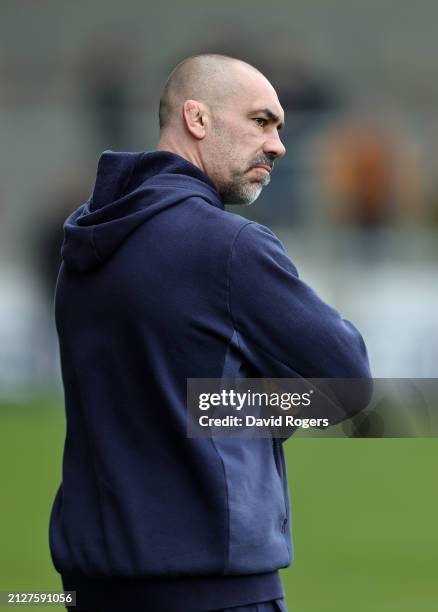 Alex Sanderson, the Sale Sharks director of rugby looks on during the Gallagher Premiership Rugby match between Sale Sharks and Exeter Chiefs at the...