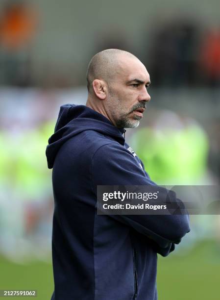 Alex Sanderson, the Sale Sharks director of rugby looks on during the Gallagher Premiership Rugby match between Sale Sharks and Exeter Chiefs at the...