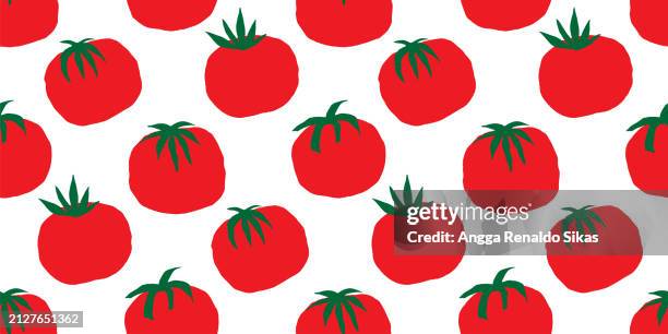 ilustraciones, imágenes clip art, dibujos animados e iconos de stock de tomates dibujados a mano patrón sin costuras - tomate
