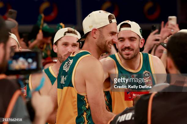 Jack Mcveigh of the JackJumpers is named MVP after JackJumpers win game five of the NBL Championship Grand Final Series between Melbourne United and...