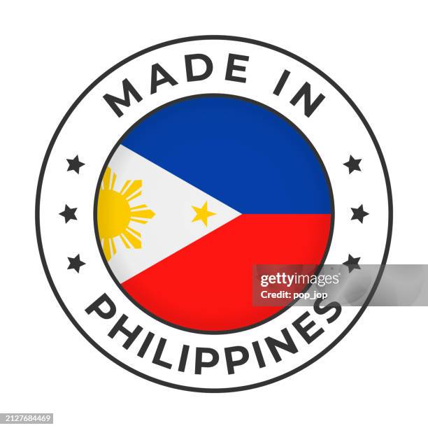 made in philippines - vector graphics. round simple label badge emblem with flag of philippines and text made in philippines. isolated on white background - philippines flag stock illustrations