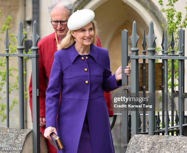 Sophie, Duchess of Edinburgh departs from the Easter Mattins Service at St George's Chapel, Windsor Castle on March 31, 2024 in Windsor, England.