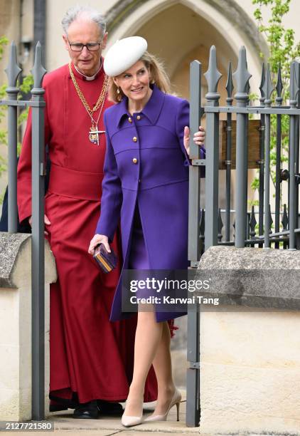 Sophie, Duchess of Edinburgh departs from the Easter Mattins Service at St George's Chapel, Windsor Castle on March 31, 2024 in Windsor, England.