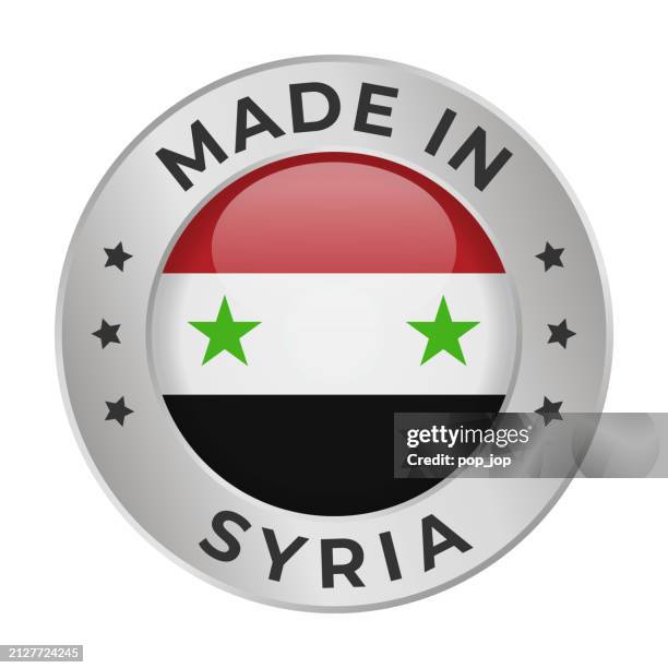Made In Syria Vector Graphics Round Silver Label Badge Emblem With Flag ...
