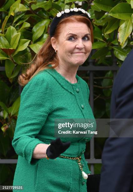 Sarah, Duchess of York departs from the Easter Mattins Service at St George's Chapel, Windsor Castle on March 31, 2024 in Windsor, England.