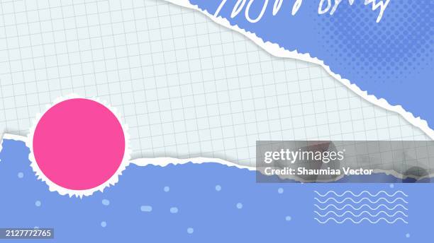 stockillustraties, clipart, cartoons en iconen met torn notebook paper sheet, halftone collage elements cut from paper abstract background - papierknipsel
