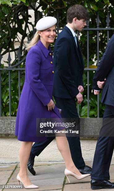 Sophie, Duchess of Edinburgh and James, Earl of Wessex depart from the Easter Mattins Service at St George's Chapel, Windsor Castle on March 31, 2024...