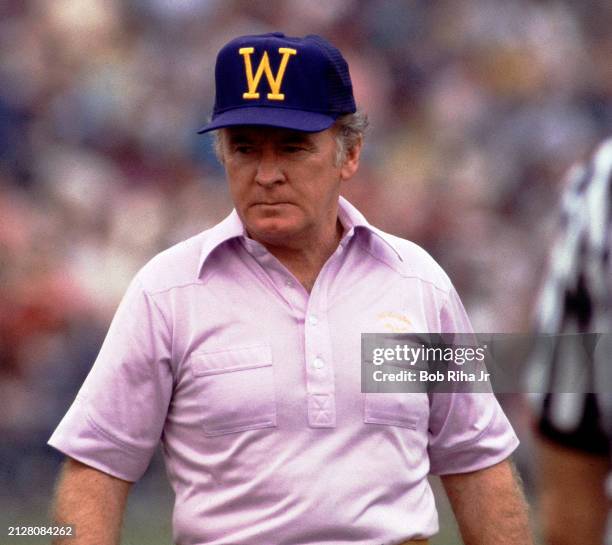 Washington University Football Head Coach Don James during game action of UCLA vs University of Washington, October 29, 1983 at Rose Bowl in...