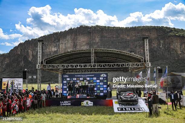 Kalle Rovanpera of Finland and Jonne Halttunen of Finland are celebrating their final success with the President of Kenya William Samoei Arap Ruto...