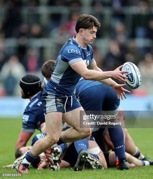 Raffi Quirke of Sale Sharks kicks the ball upfield during the Gallagher Premiership Rugby match between Sale Sharks and Exeter Chiefs at the AJ Bell...