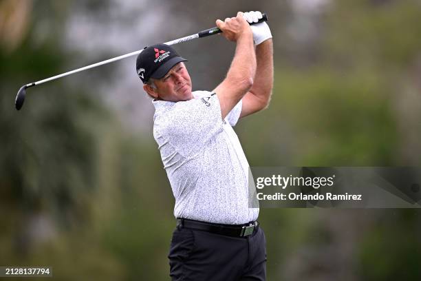 Retief Goosen of South Africa plays his shot from the sixth tee during the third round of The Galleri Classic at Mission Hills Country Club on March...