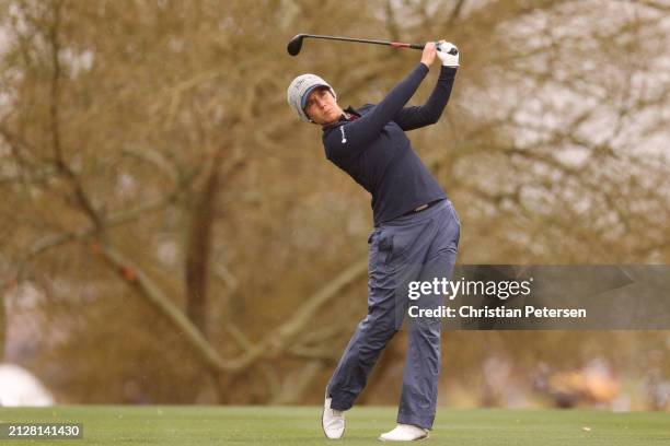 Azahara Munoz of Spain plays her shot from the fourth tee during the final round of the Ford Championship presented by KCC at Seville Golf and...