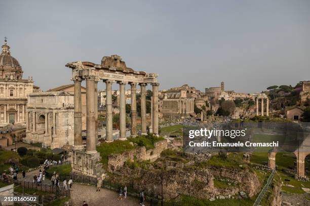 General view of the church of Santi Luca e Martina, the Arch of Septimius Severus, the ruins of the Temple of Saturn and - in the background - the...