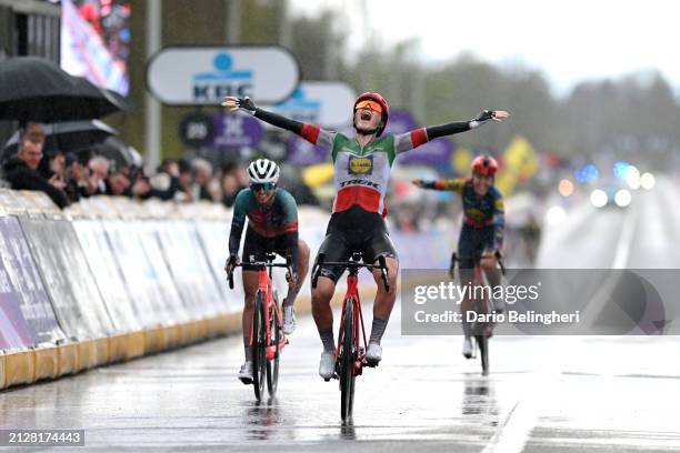 Elisa Longo Borghini of Italy and Team Lidl - Trek celebrates at finish line as race winner during the 21st Ronde van Vlaanderen - Tour des Flandres...