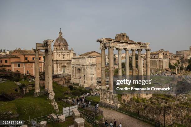 General view of the church of Santi Luca e Martina, the Arch of Septimius Severus, the ruins of the Temple of Saturn and - in the background - the...