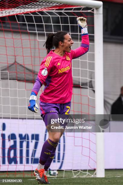 Maria-Luisa Grohs of FC Bayern München celebrates during the Women's DFB Cup semifinal match between FC Bayern München v Eintracht Frankfurt at FC...