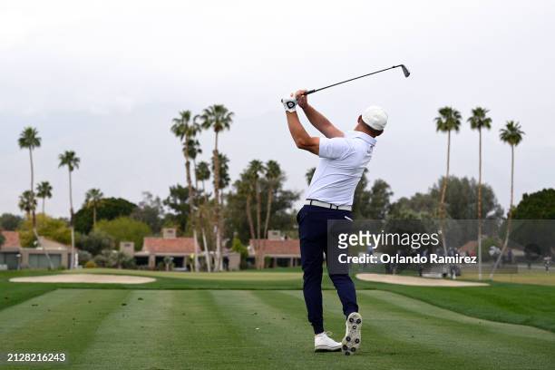Alex Cejka of Germany plays his shot from the fifth tee during the third round of The Galleri Classic at Mission Hills Country Club on March 31, 2024...