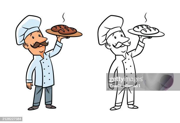 fresh baked bread in the hands of a baker. - man ready to eat stock illustrations