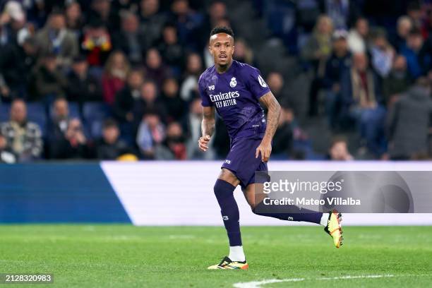 Eder Militao of Real Madrid looks on during the LaLiga EA Sports match between Real Madrid CF and Athletic Club at Estadio Santiago Bernabeu on March...