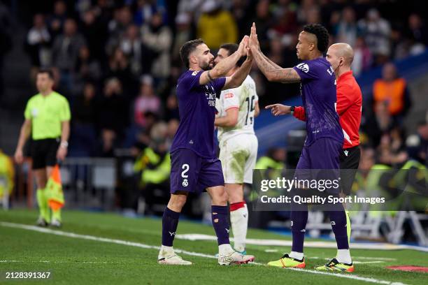 Daniel Carvajal of Real Madrid is replaced by Eder Militao of Real Madrid during the LaLiga EA Sports match between Real Madrid CF and Athletic...