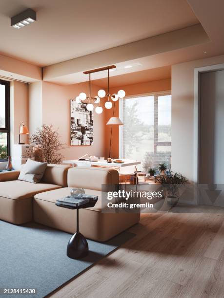 modern living room interior - apartment interior design stock pictures, royalty-free photos & images
