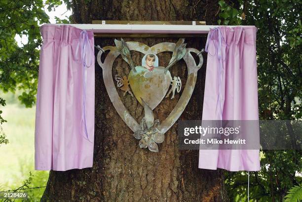 The memorial plaque for Sarah Payne, which was unveiled July 1, 2003 is seen fixed to a tree in Pulborough, England. The plaque marks the anniversary...