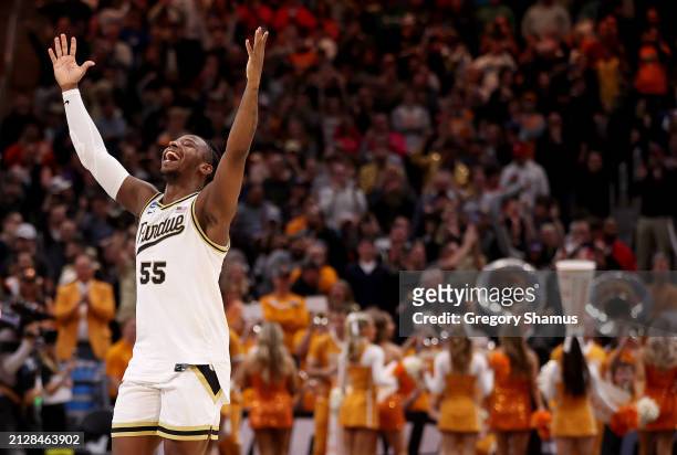 Lance Jones of the Purdue Boilermakers celebrates against the Tennessee Volunteers during the second half in the Elite 8 round of the NCAA Men's...